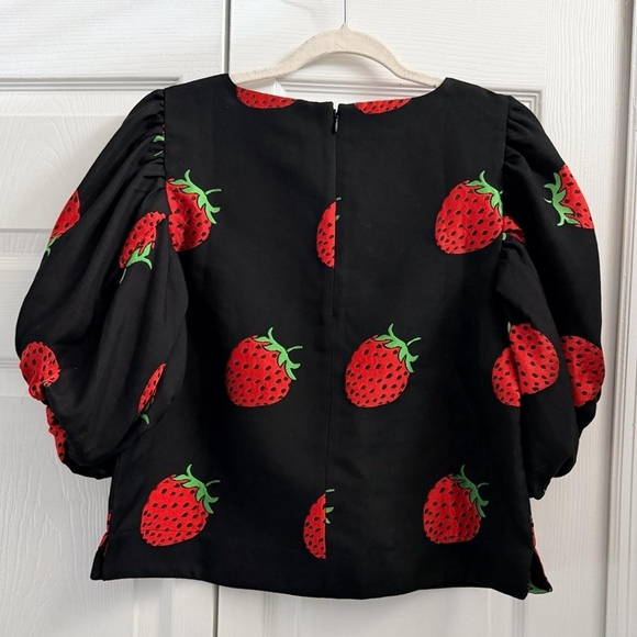 Mauve Black Blouse with Red Strawberry Print - Picture 3 of 3